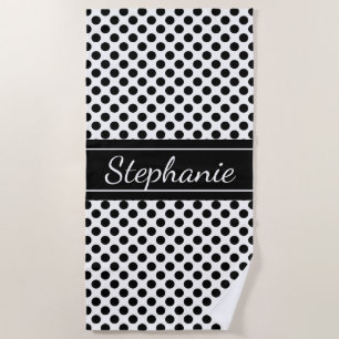 Black and White Polka Dot Personalised Beach Towel