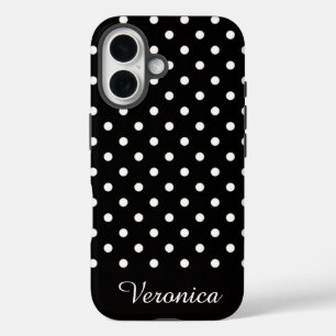 Black and White Polka Dot Personalized Name iPhone 16 Case