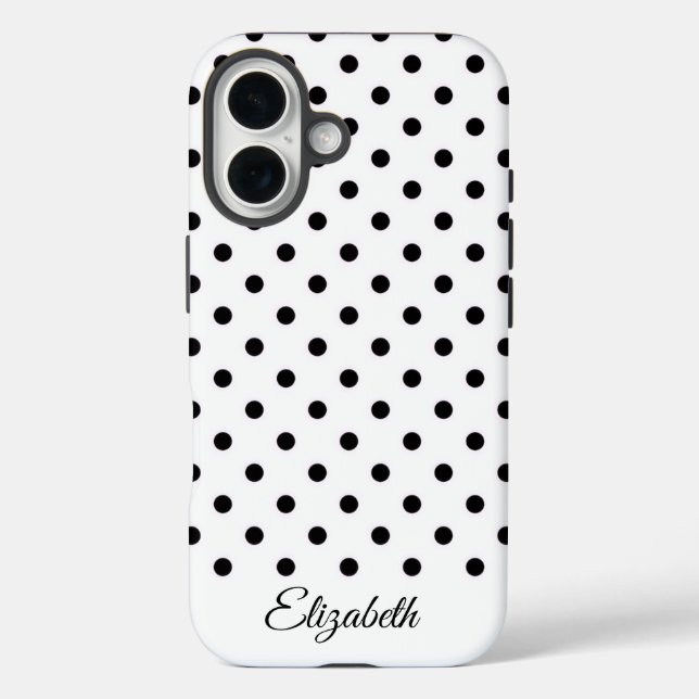 Black and White Polka Dot Personalized Name Case-Mate iPhone Case (Back)