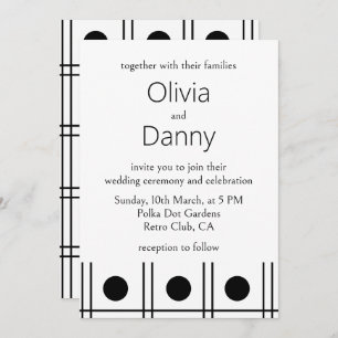 Black and White Polka Dot Retro Wedding Invitation