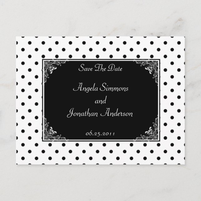 Black and White Polka Dot Save The Date Announcement Postcard (Front)