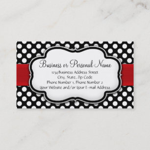 Black and White Polka Dot w/ Red Ribbon Business Card