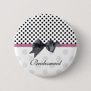 Black and white polka dot Wedding Bridesmaid 6 Cm Round Badge