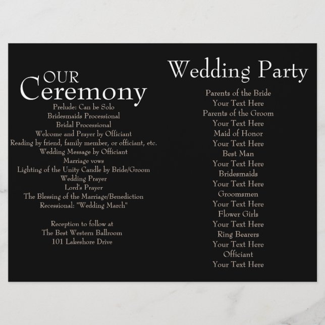 Black and White Polka Dot Wedding Ceremony Program (Front)