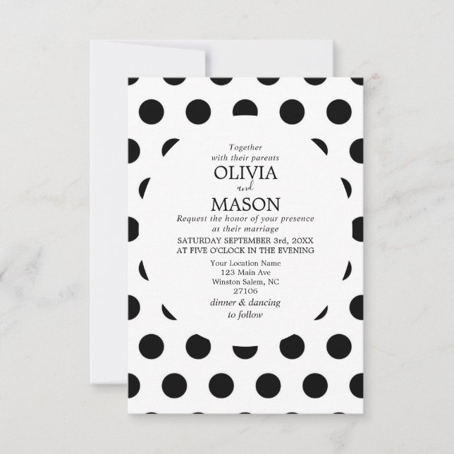 Black and White Polka Dot Wedding Invitation (Front)