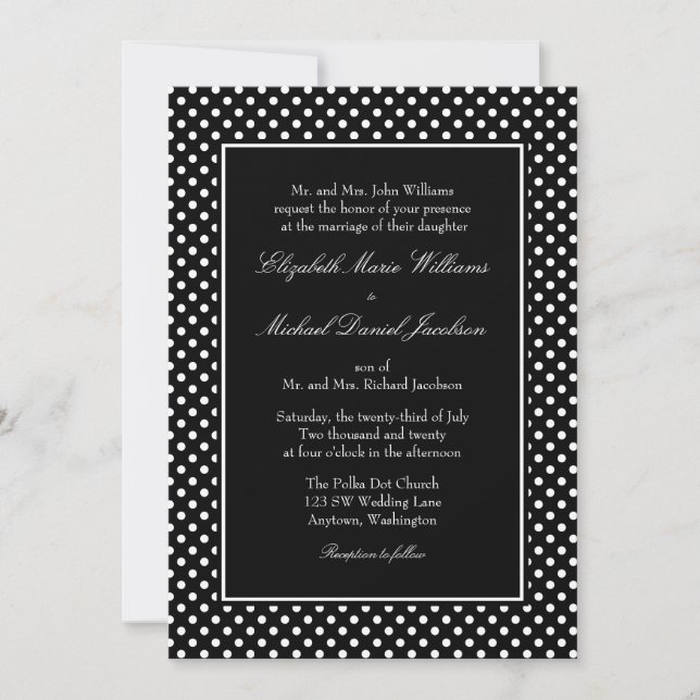 Black and White Polka Dot Wedding Invitations (Front)
