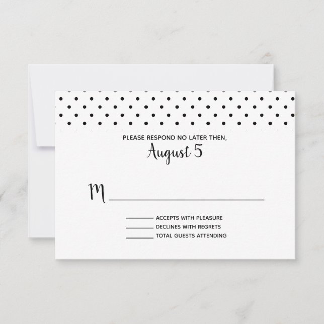 Black and White Polka Dot Wedding RSVP Card (Front)