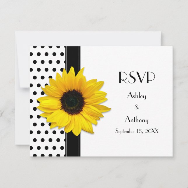Black and White Polka Dot Wedding RSVP Card (Front)