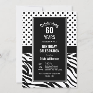 Black and White Polka Dots 60th Birthday Party Invitation