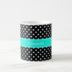 Black and White Polka Dots Aqua Name Monogram7 Coffee Mug