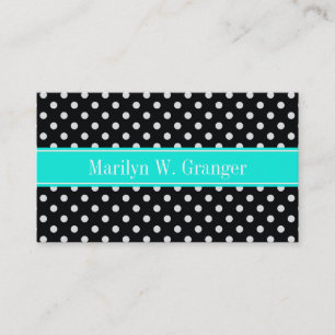 Black and White Polka Dots Aqua Name Monogram Business Card