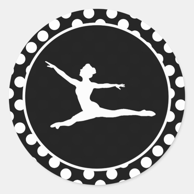 Black and White Polka Dots; Ballet Classic Round Sticker (Front)