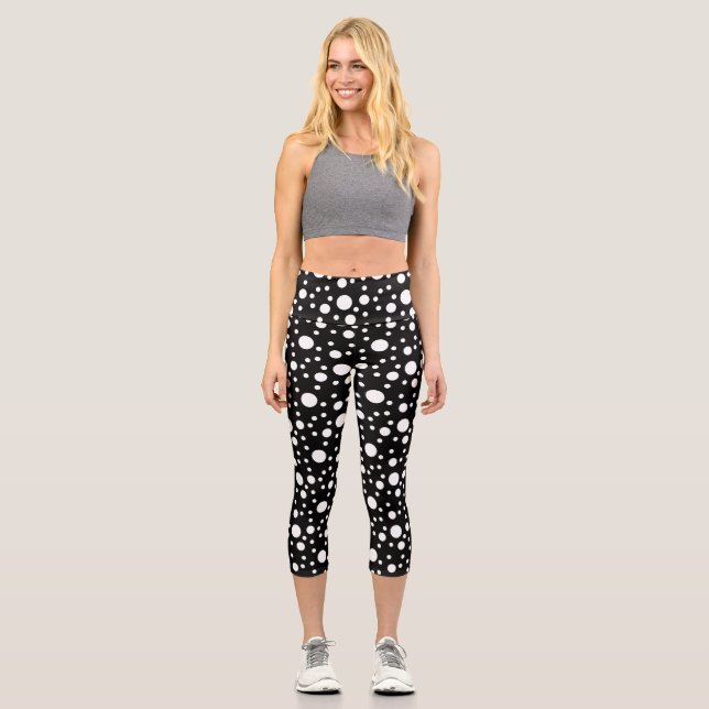 Black and White Polka Dots  Capri Leggings (Front)