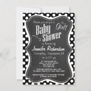Black and White Polka Dots; Chalkboard look Invitation