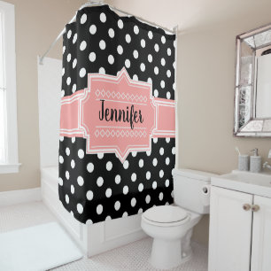 Black and White Polka Dots Coral Shower Curtain