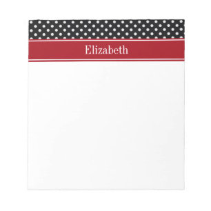 Black and White Polka Dots Cranberry Name Monogram Notepad