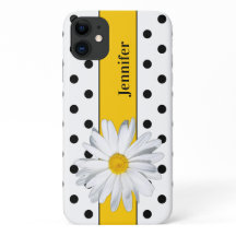 Black and White Polka Dots, Daisy iPhone 11 Case