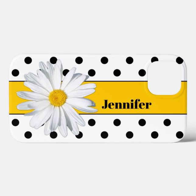 Black and White Polka Dots, Daisy iPhone Case (Back (Horizontal))