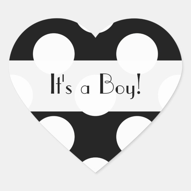 Black and White Polka Dots, Dotted, Baby Shower Heart Sticker (Front)