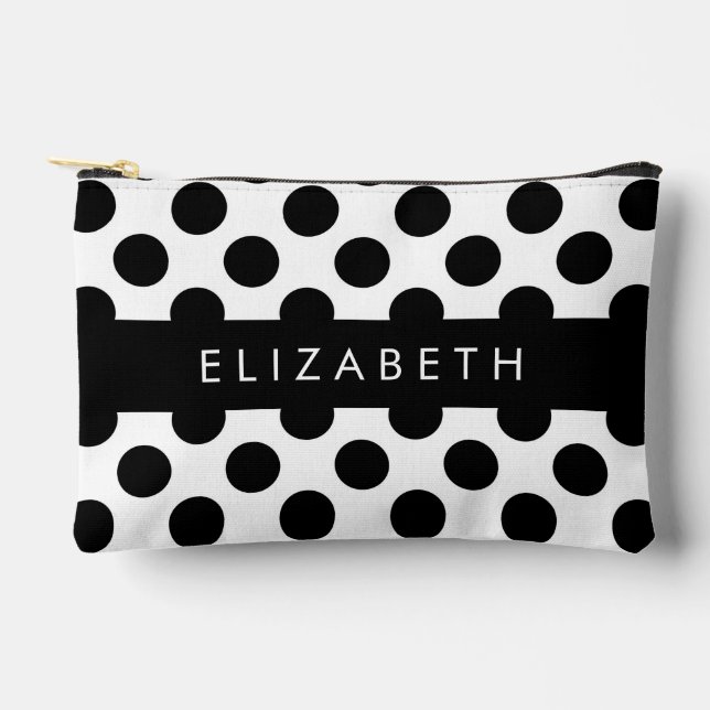 Black and White Polka Dots, Dotted, Your Name Accessory Pouch (Front)