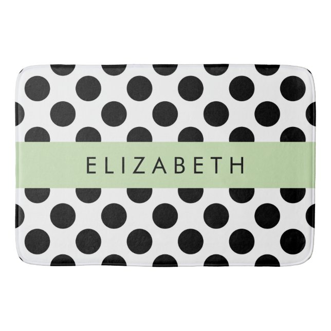 Black and White Polka Dots, Dotted, Your Name Bath Mat (Front)