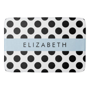 Black and White Polka Dots, Dotted, Your Name Bath Mat