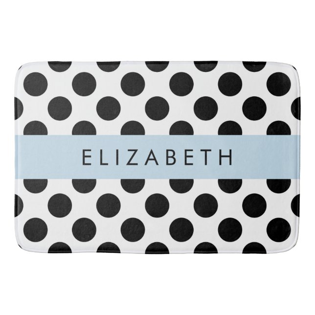 Black and White Polka Dots, Dotted, Your Name Bath Mat (Front)