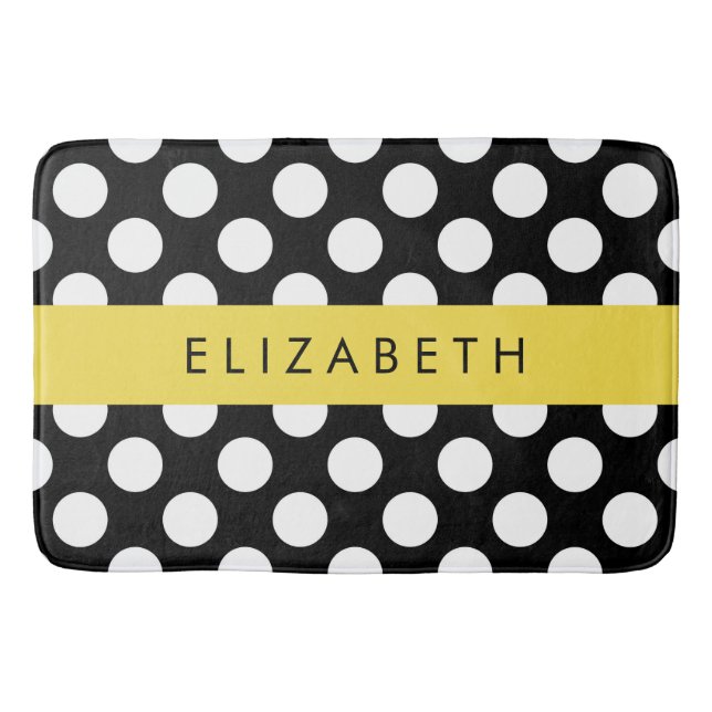Black and White Polka Dots, Dotted, Your Name Bath Mat (Front)