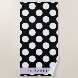 Black and White Polka Dots, Dotted, Your Name Beach Towel