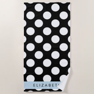 Black and White Polka Dots, Dotted, Your Name Beach Towel