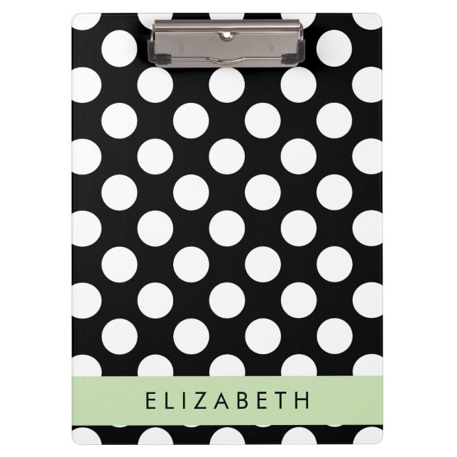 Black and White Polka Dots, Dotted, Your Name Clipboard (Front)