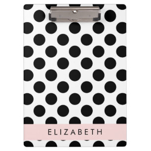 Black and White Polka Dots, Dotted, Your Name Clipboard