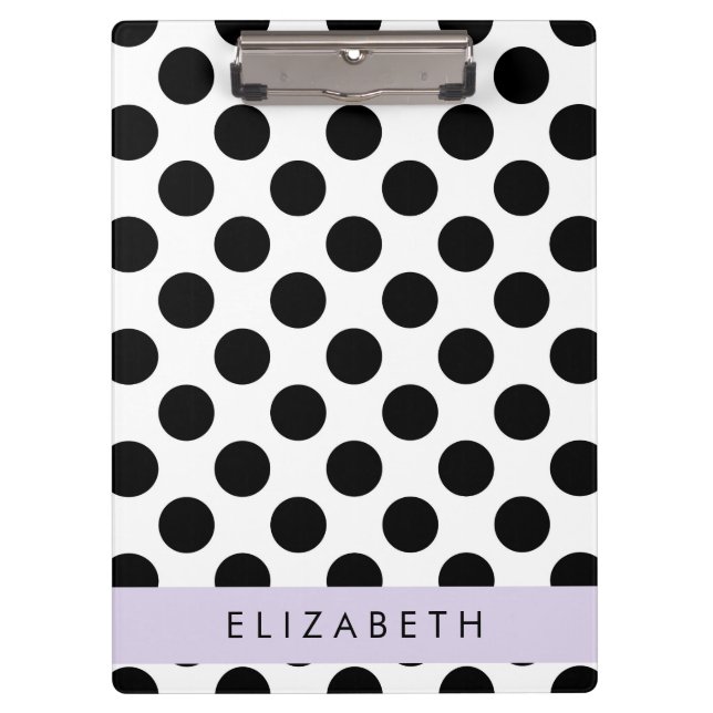 Black and White Polka Dots, Dotted, Your Name Clipboard (Front)