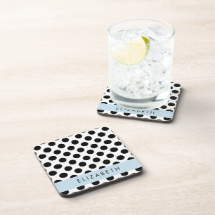 Black and White Polka Dots, Dotted, Your Name Coaster