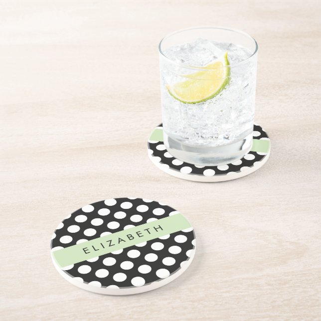 Black and White Polka Dots, Dotted, Your Name Coaster (Side)