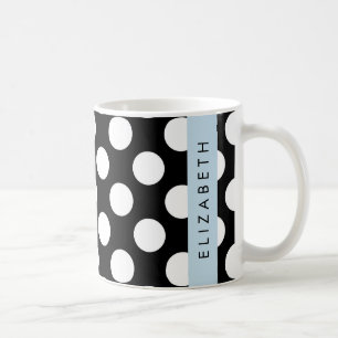Black and White Polka Dots, Dotted, Your Name Coffee Mug