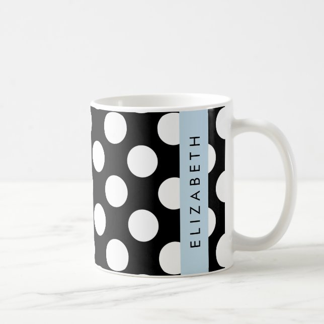 Black and White Polka Dots, Dotted, Your Name Coffee Mug (Right)