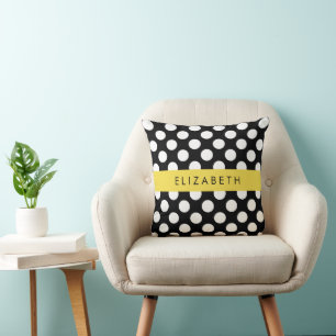 Black and White Polka Dots, Dotted, Your Name Cushion