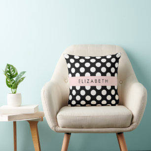 Black and White Polka Dots, Dotted, Your Name Cushion