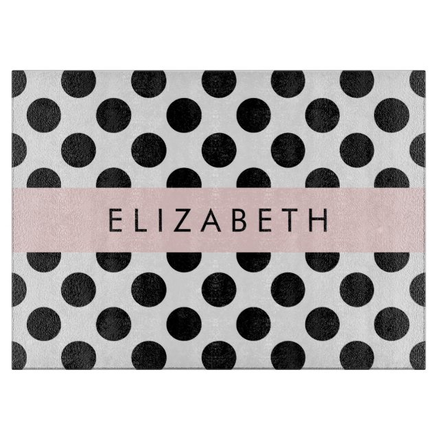 Black and White Polka Dots, Dotted, Your Name Cutting Board (Front)
