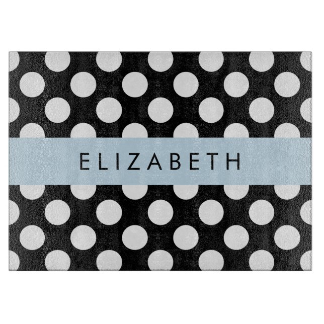 Black and White Polka Dots, Dotted, Your Name Cutting Board (Front)