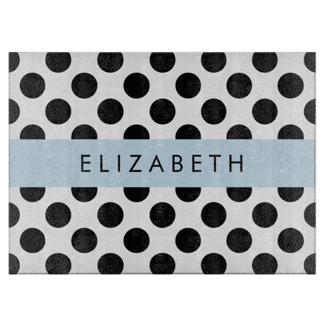 Black and White Polka Dots, Dotted, Your Name Cutting Board (Front)