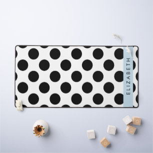 Black and White Polka Dots, Dotted, Your Name Desk Mat