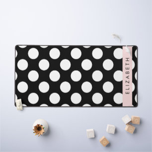 Black and White Polka Dots, Dotted, Your Name Desk Mat