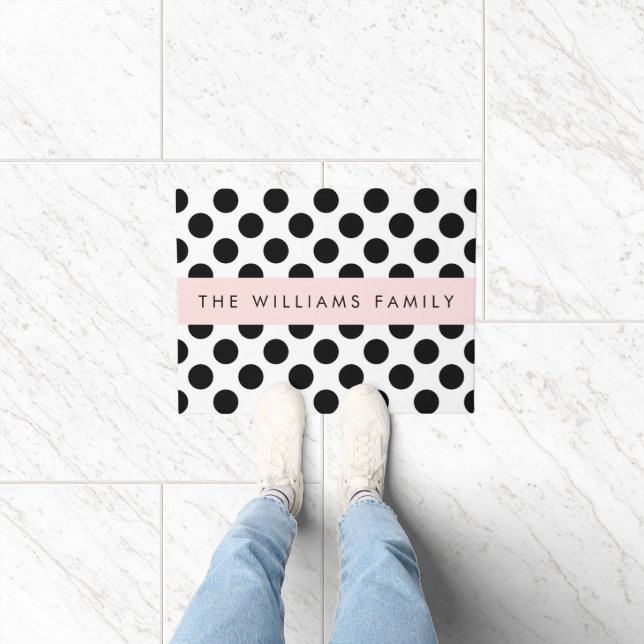 Black and White Polka Dots, Dotted, Your Name Doormat (Indoor)