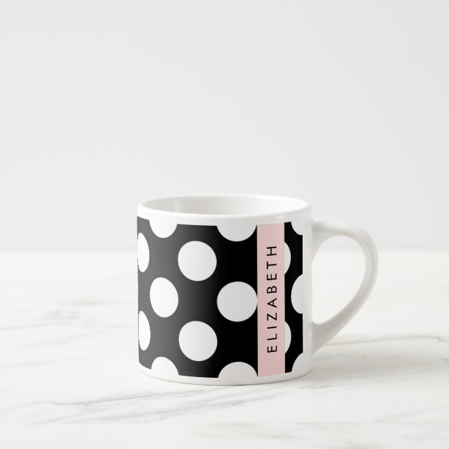 Black and White Polka Dots, Dotted, Your Name Espresso Cup (Right)
