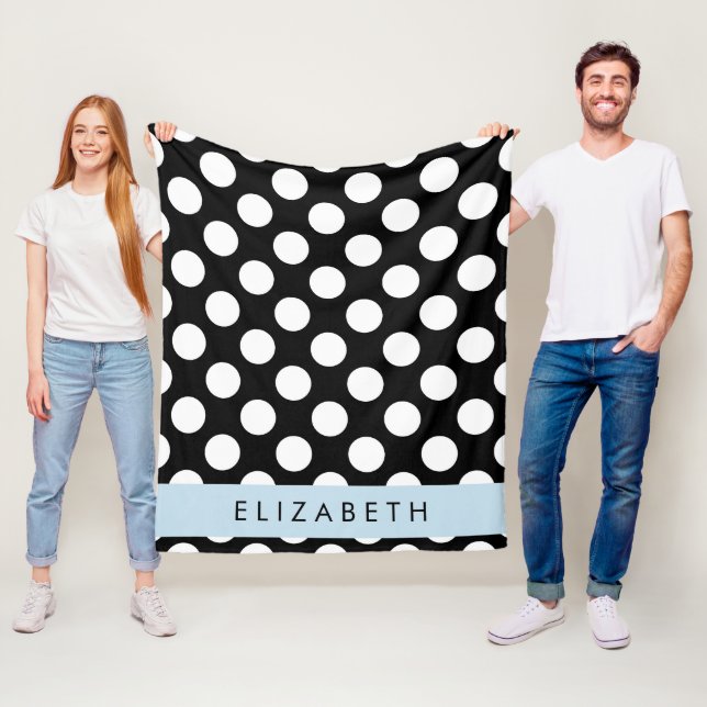 Black and White Polka Dots, Dotted, Your Name Fleece Blanket (In Situ)