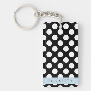 Black and White Polka Dots, Dotted, Your Name Key Ring