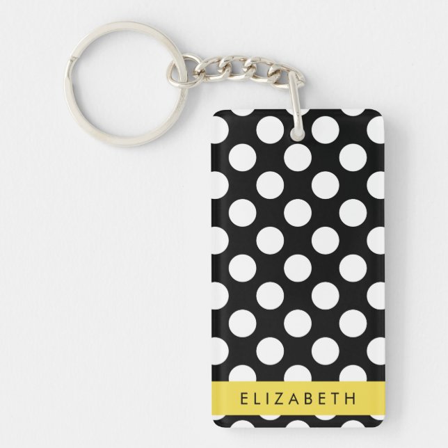 Black and White Polka Dots, Dotted, Your Name Key Ring (Front)
