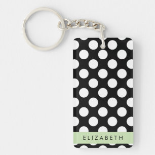 Black and White Polka Dots, Dotted, Your Name Key Ring